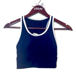 Athleta Women’s Cutout Back Sports Bra Navy Blue White Trim Fitness Yoga Gym XXS